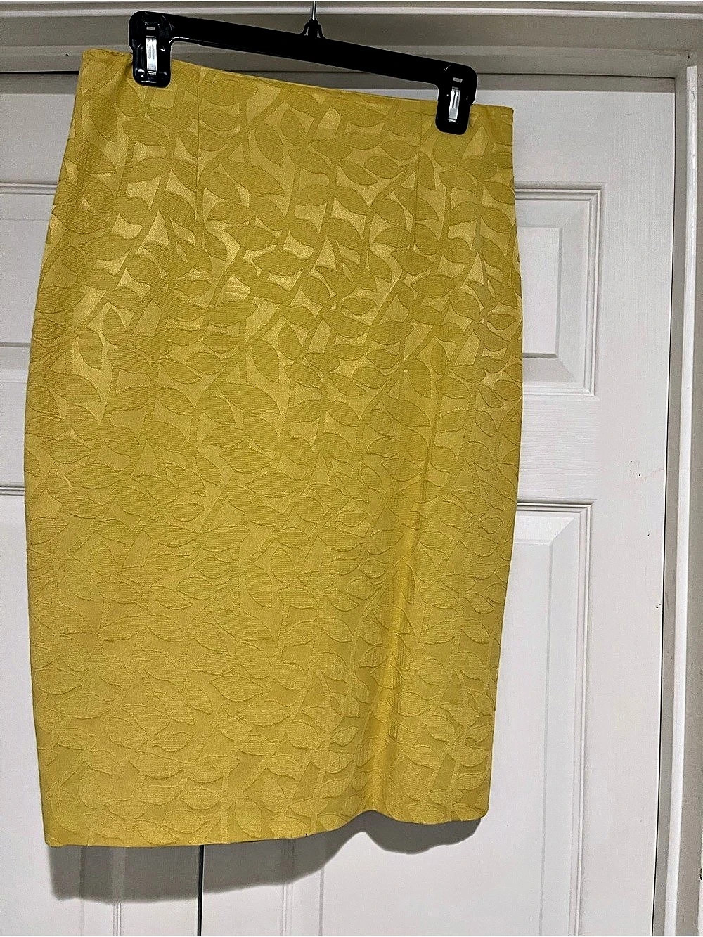 Catherine Malandrino Yellow Leaf Jacquard Pencil Skirt Size 6